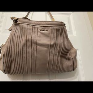 Coach Madison Pintuck Phoebe Purse- Taupe calfskin lavender interior K1373-27889